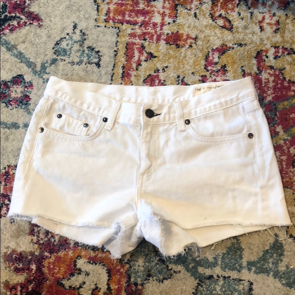 rag & bone Frayed Denim Shorts in White